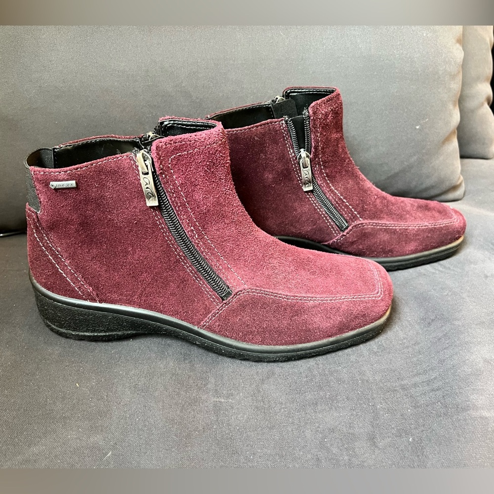 ARA US 6 MILA‎ Maroon SUEDE GORE-TEX BOOT Double Zipper